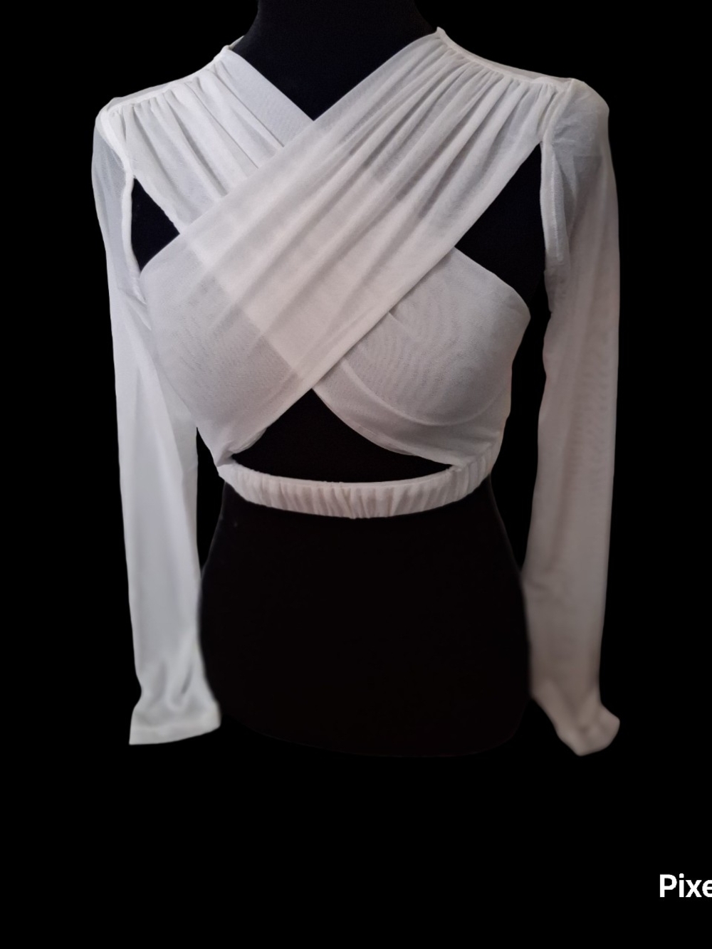 Women's White Long-Sleeve Wrap Crop Top
